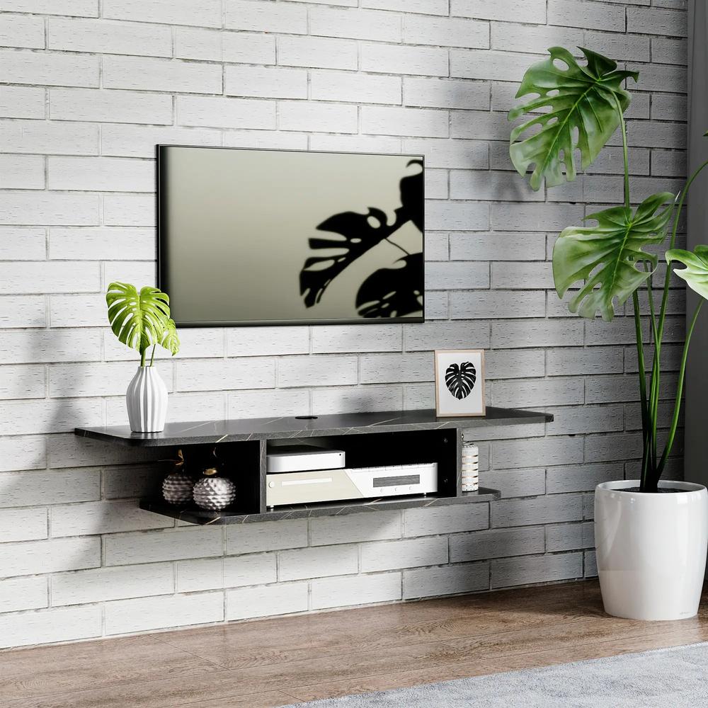 HOMCOM Floating TV Unit Stand for TVs up to 40", Wall Mounted Media Console with Storage Shelf, Entertainment Center Additional View 2
