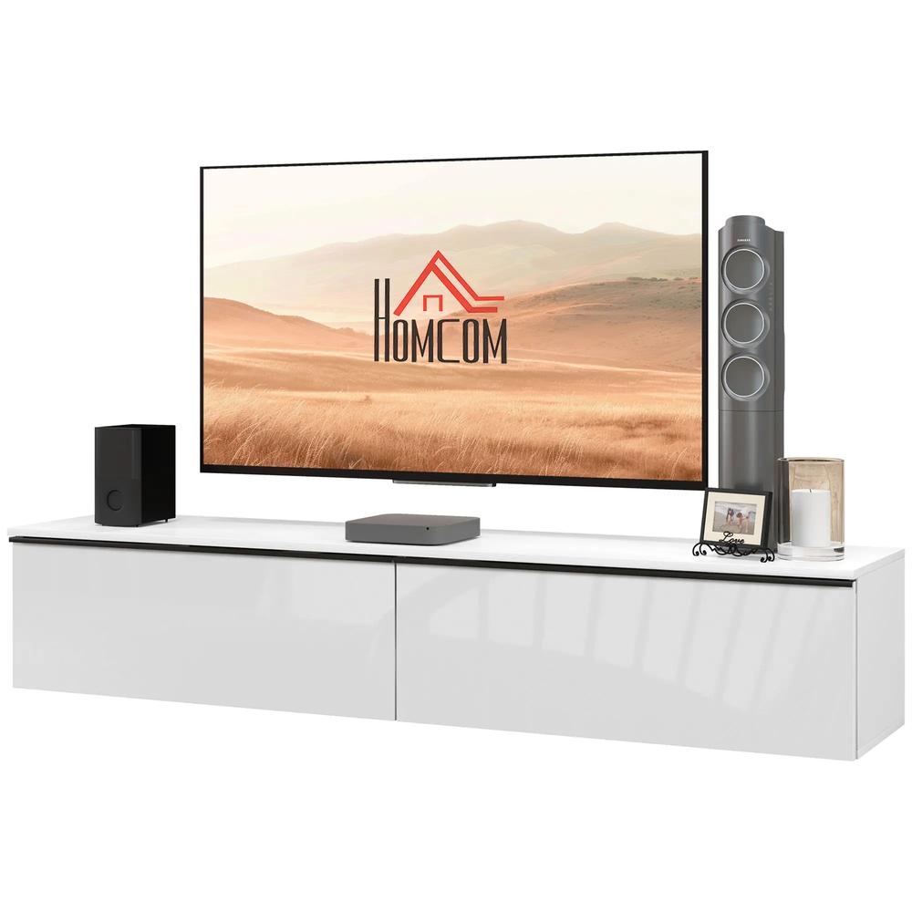 HOMCOM 160cm High Gloss Floating TV Unit Stand for TVs up to 70", Wall Mounted TV Cabinet with Storage Cupboards Additional View 11