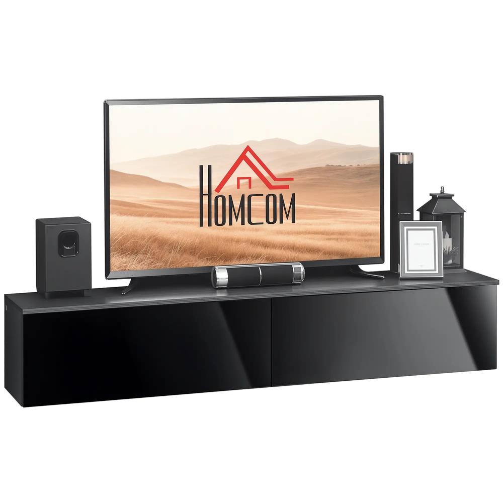 HOMCOM 160cm High Gloss Floating TV Unit Stand for TVs up to 70", Wall Mounted TV Cabinet with Storage Cupboards Additional View 12