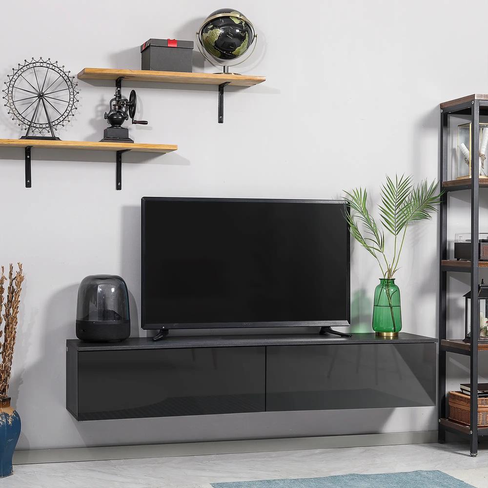 HOMCOM 160cm High Gloss Floating TV Unit Stand for TVs up to 70", Wall Mounted TV Cabinet with Storage Cupboards Additional View 13