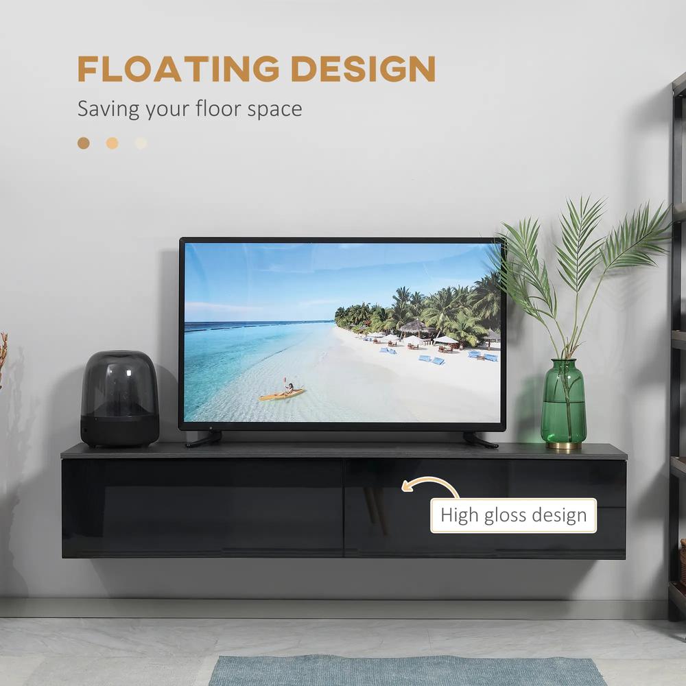 HOMCOM 160cm High Gloss Floating TV Unit Stand for TVs up to 70", Wall Mounted TV Cabinet with Storage Cupboards Additional View 15