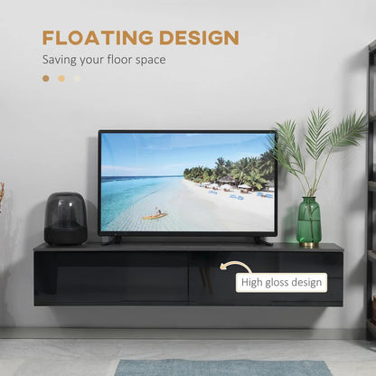 HOMCOM 160cm High Gloss Floating TV Unit Stand for TVs up to 70", Wall Mounted TV Cabinet with Storage Cupboards Additional View 15