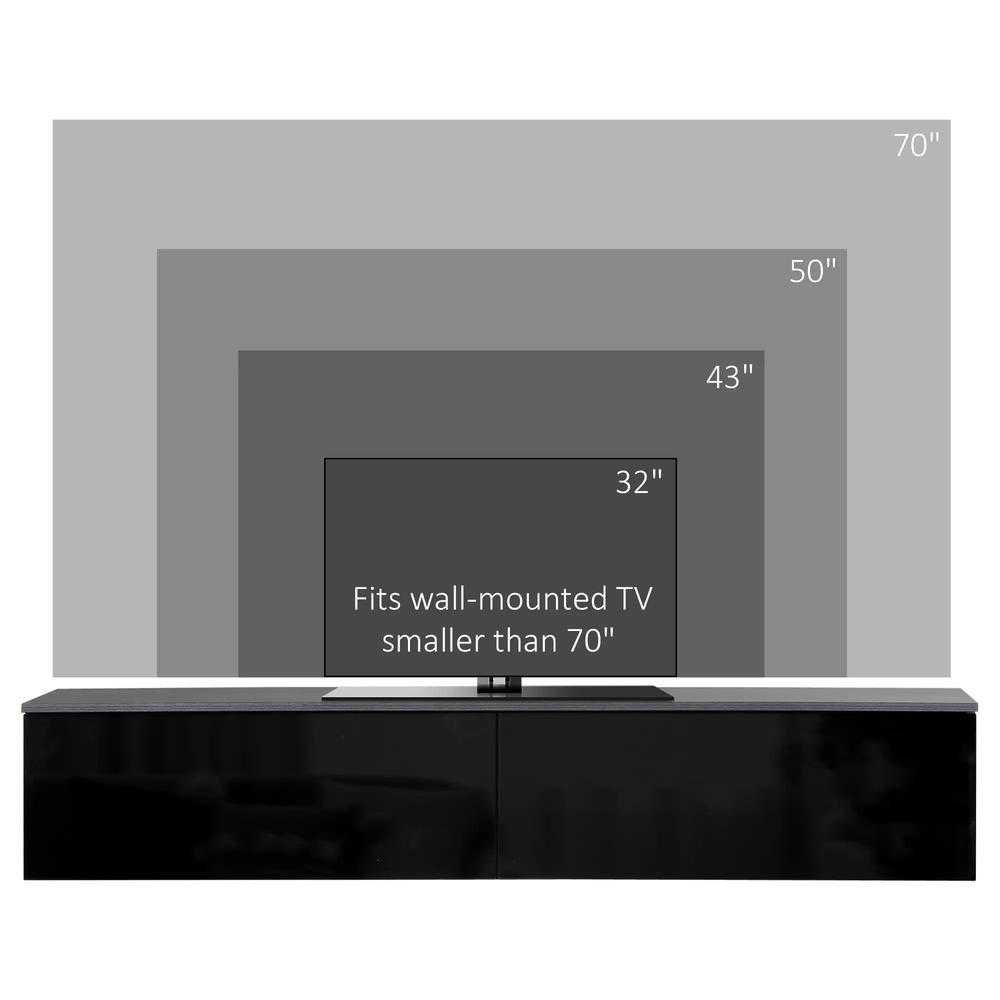 HOMCOM 160cm High Gloss Floating TV Unit Stand for TVs up to 70", Wall Mounted TV Cabinet with Storage Cupboards Additional View 17