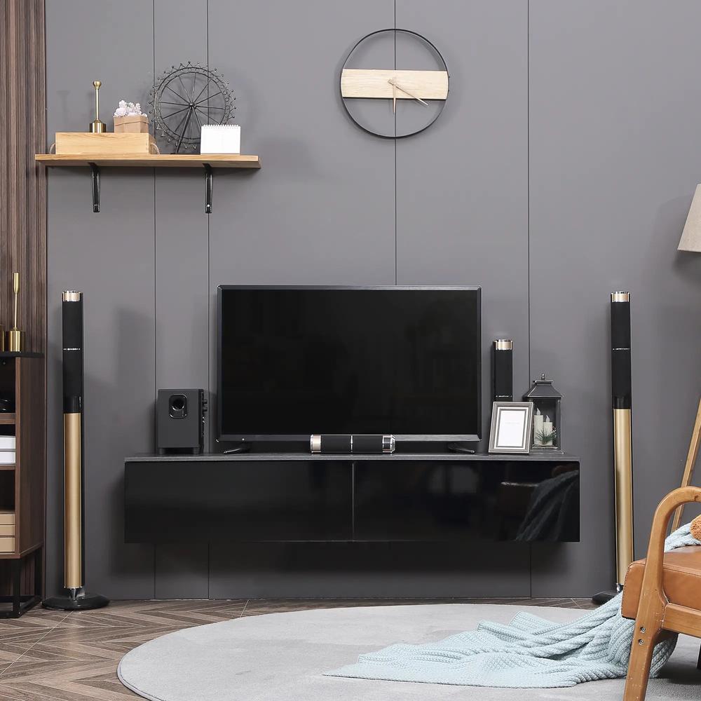 HOMCOM 160cm High Gloss Floating TV Unit Stand for TVs up to 70", Wall Mounted TV Cabinet with Storage Cupboards Additional View 18