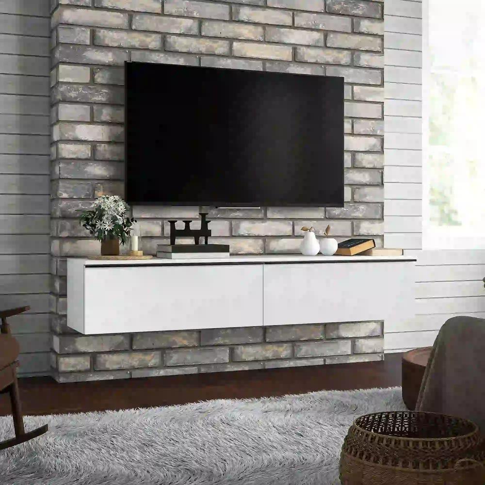 HOMCOM 160cm High Gloss Floating TV Unit Stand for TVs up to 70", Wall Mounted TV Cabinet with Storage Cupboards Additional View 2