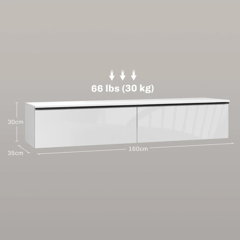 HOMCOM 160cm High Gloss Floating TV Unit Stand for TVs up to 70", Wall Mounted TV Cabinet with Storage Cupboards Additional View 3