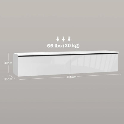 HOMCOM 160cm High Gloss Floating TV Unit Stand for TVs up to 70", Wall Mounted TV Cabinet with Storage Cupboards Additional View 3