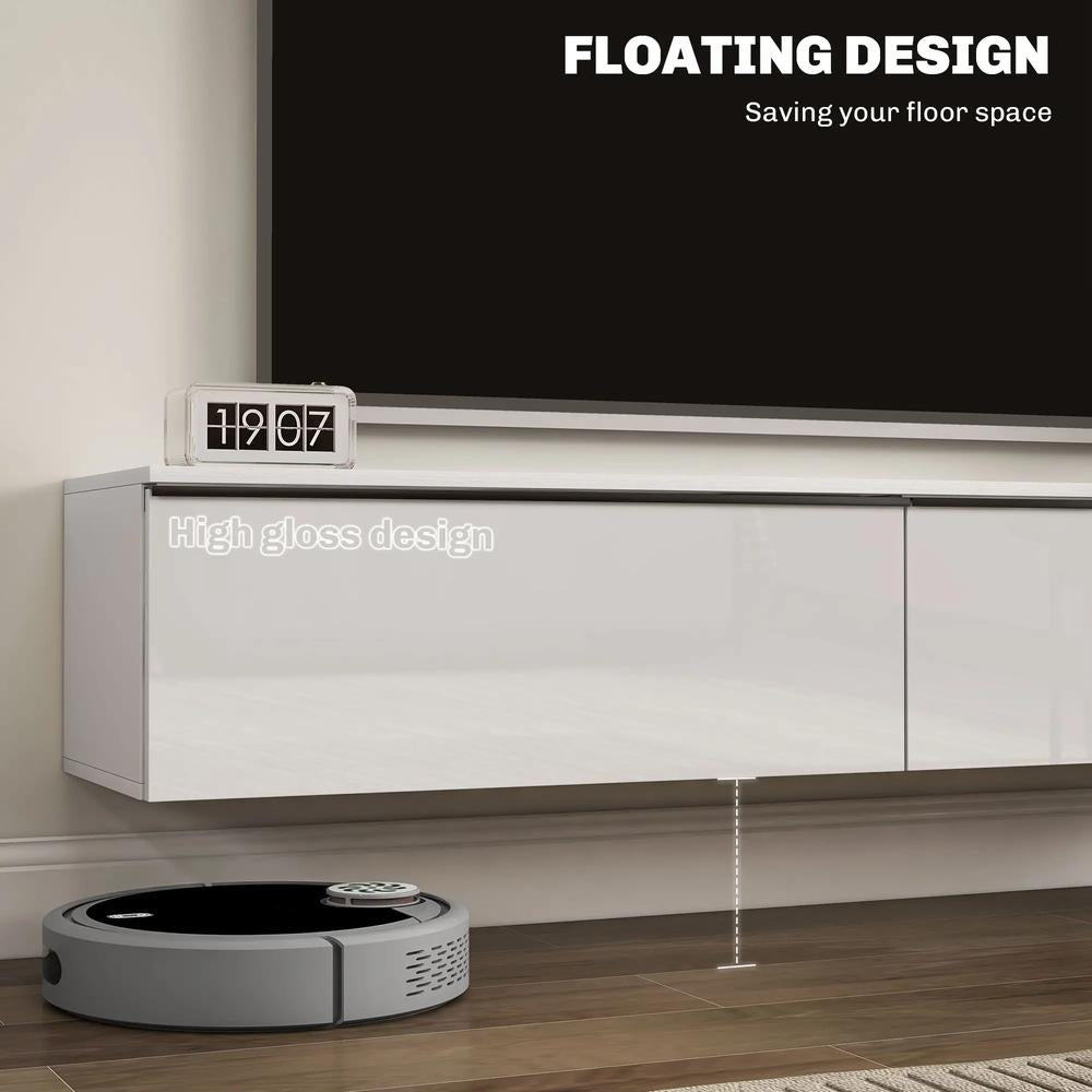 HOMCOM 160cm High Gloss Floating TV Unit Stand for TVs up to 70", Wall Mounted TV Cabinet with Storage Cupboards Additional View 4