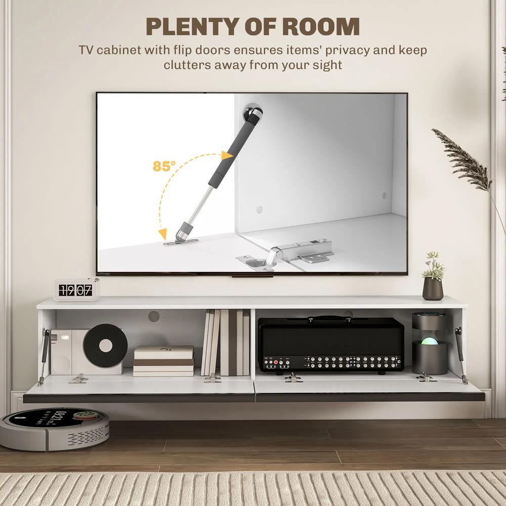 HOMCOM 160cm High Gloss Floating TV Unit Stand for TVs up to 70", Wall Mounted TV Cabinet with Storage Cupboards Additional View 5