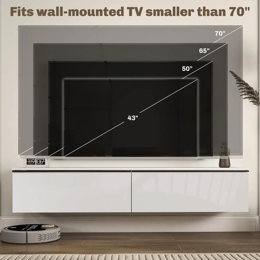 HOMCOM 160cm High Gloss Floating TV Unit Stand for TVs up to 70", Wall Mounted TV Cabinet with Storage Cupboards Additional View 6