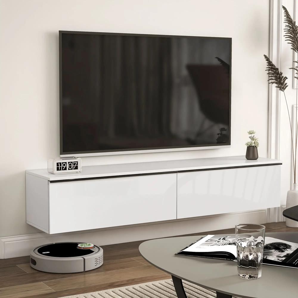 HOMCOM 160cm High Gloss Floating TV Unit Stand for TVs up to 70", Wall Mounted TV Cabinet with Storage Cupboards Additional View 8