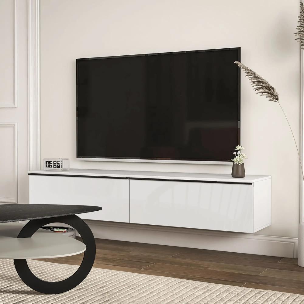 HOMCOM 160cm High Gloss Floating TV Unit Stand for TVs up to 70", Wall Mounted TV Cabinet with Storage Cupboards Additional View 10