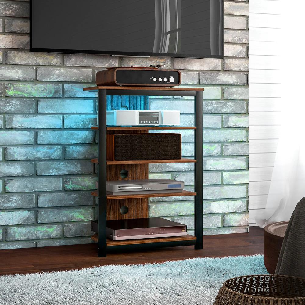 HOMCOM 4-Tier Corner TV Stand with Storage, LED Lights, Cable Management, Small Entertainment Centre for TVs up to 29", for Living Room, Bedroom, Brown Wood Effect Additional View 2