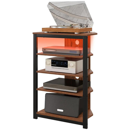 HOMCOM 4-Tier Corner TV Stand with Storage, LED Lights, Cable Management, Small Entertainment Centre for TVs up to 29", for Living Room, Bedroom, Brown Wood Effect Additional View 11