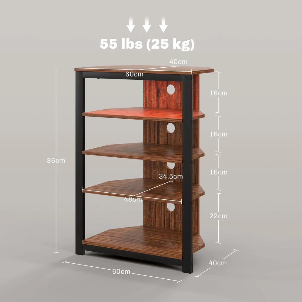 HOMCOM 4-Tier Corner TV Stand with Storage, LED Lights, Cable Management, Small Entertainment Centre for TVs up to 29", for Living Room, Bedroom, Brown Wood Effect Additional View 3