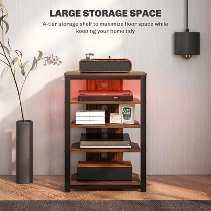 HOMCOM 4-Tier Corner TV Stand with Storage, LED Lights, Cable Management, Small Entertainment Centre for TVs up to 29", for Living Room, Bedroom, Brown Wood Effect Additional View 5