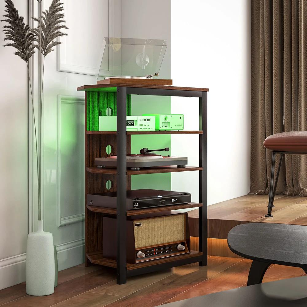 HOMCOM 4-Tier Corner TV Stand with Storage, LED Lights, Cable Management, Small Entertainment Centre for TVs up to 29", for Living Room, Bedroom, Brown Wood Effect Additional View 8