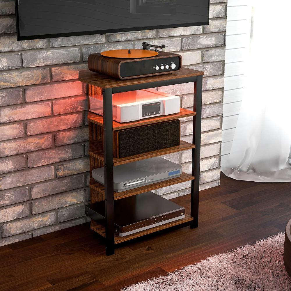 HOMCOM 4-Tier Corner TV Stand with Storage, LED Lights, Cable Management, Small Entertainment Centre for TVs up to 29", for Living Room, Bedroom, Brown Wood Effect Additional View 9