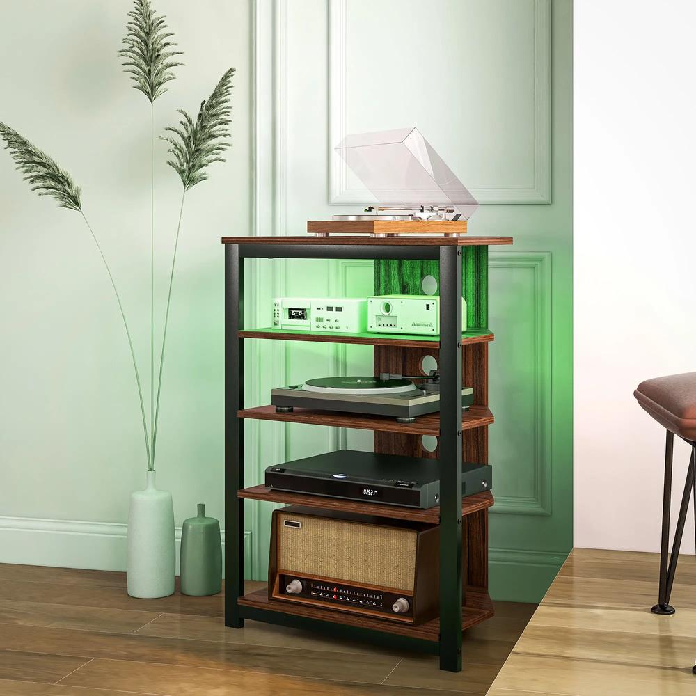 HOMCOM 4-Tier Corner TV Stand with Storage, LED Lights, Cable Management, Small Entertainment Centre for TVs up to 29", for Living Room, Bedroom, Brown Wood Effect Additional View 10