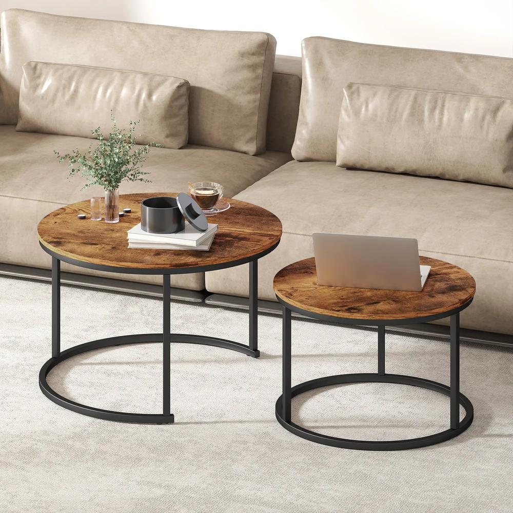 HOMCOM Coffee Table Set of 2, Round Nest of Tables with Metal Frame, Modern Side Tables for Living Room Additional View 12