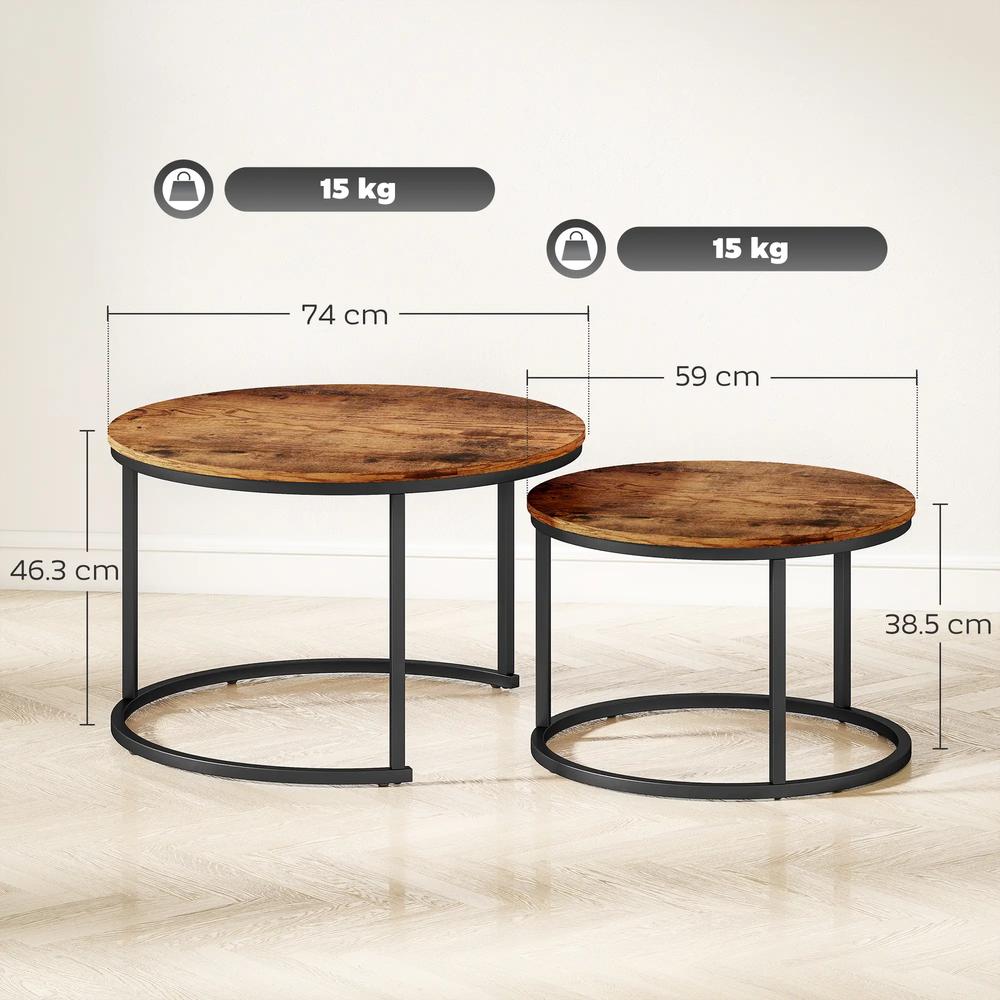 HOMCOM Coffee Table Set of 2, Round Nest of Tables with Metal Frame, Modern Side Tables for Living Room Additional View 13
