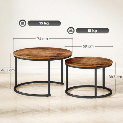 HOMCOM Coffee Table Set of 2, Round Nest of Tables with Metal Frame, Modern Side Tables for Living Room Additional View 13