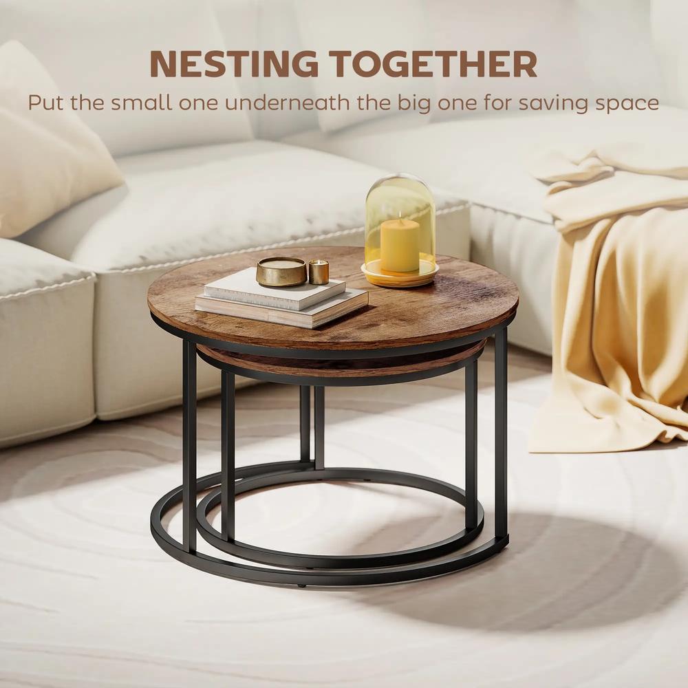 HOMCOM Coffee Table Set of 2, Round Nest of Tables with Metal Frame, Modern Side Tables for Living Room Additional View 14