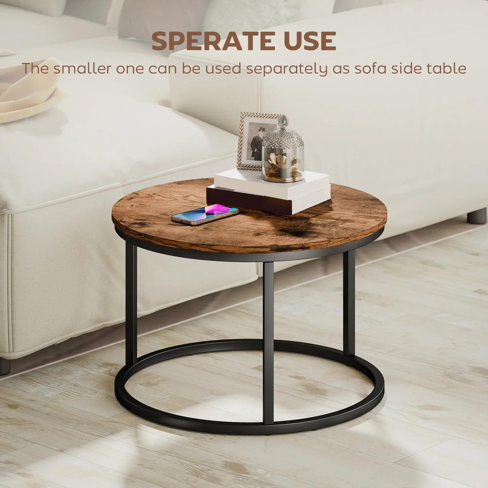 HOMCOM Coffee Table Set of 2, Round Nest of Tables with Metal Frame, Modern Side Tables for Living Room Additional View 15