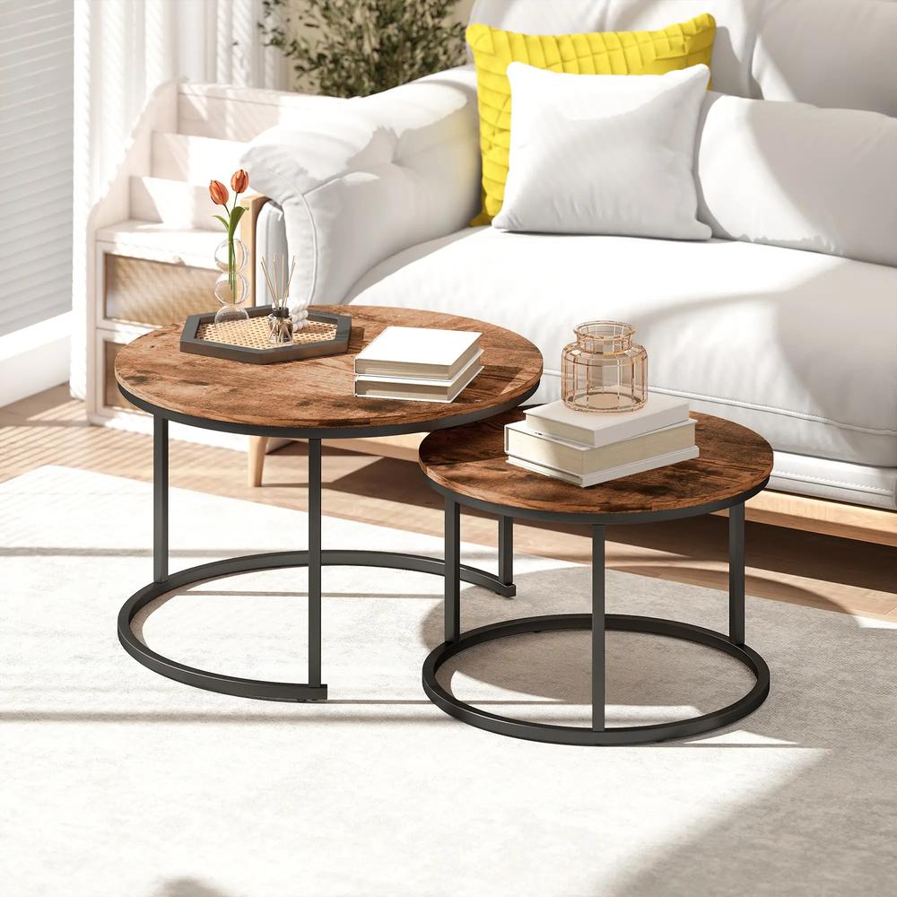 HOMCOM Coffee Table Set of 2, Round Nest of Tables with Metal Frame, Modern Side Tables for Living Room Additional View 17
