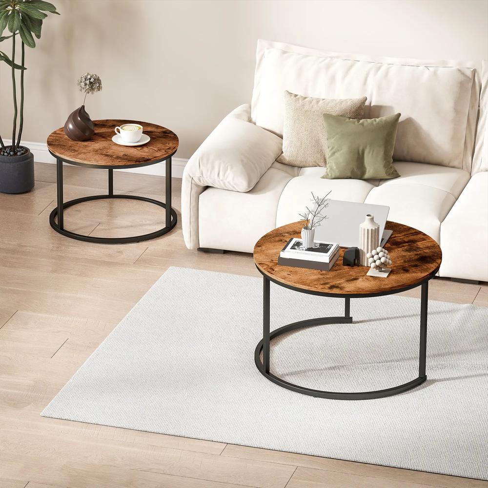 HOMCOM Coffee Table Set of 2, Round Nest of Tables with Metal Frame, Modern Side Tables for Living Room Additional View 18