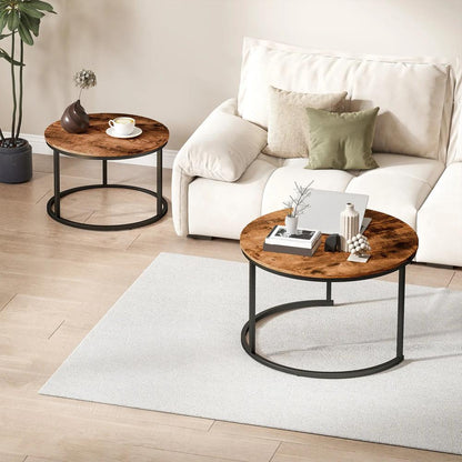 HOMCOM Coffee Table Set of 2, Round Nest of Tables with Metal Frame, Modern Side Tables for Living Room Additional View 18
