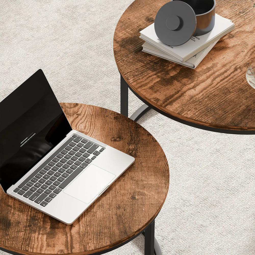 HOMCOM Coffee Table Set of 2, Round Nest of Tables with Metal Frame, Modern Side Tables for Living Room Additional View 19