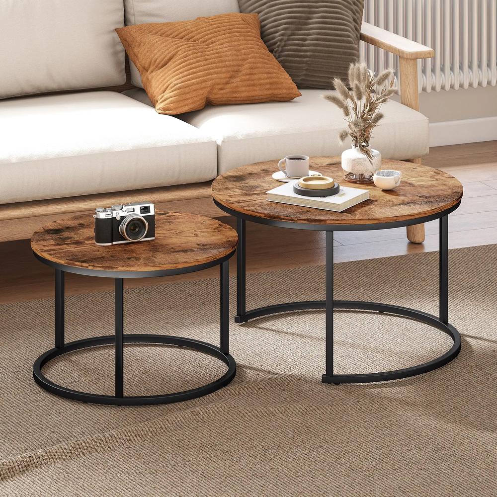 HOMCOM Coffee Table Set of 2, Round Nest of Tables with Metal Frame, Modern Side Tables for Living Room Additional View 20
