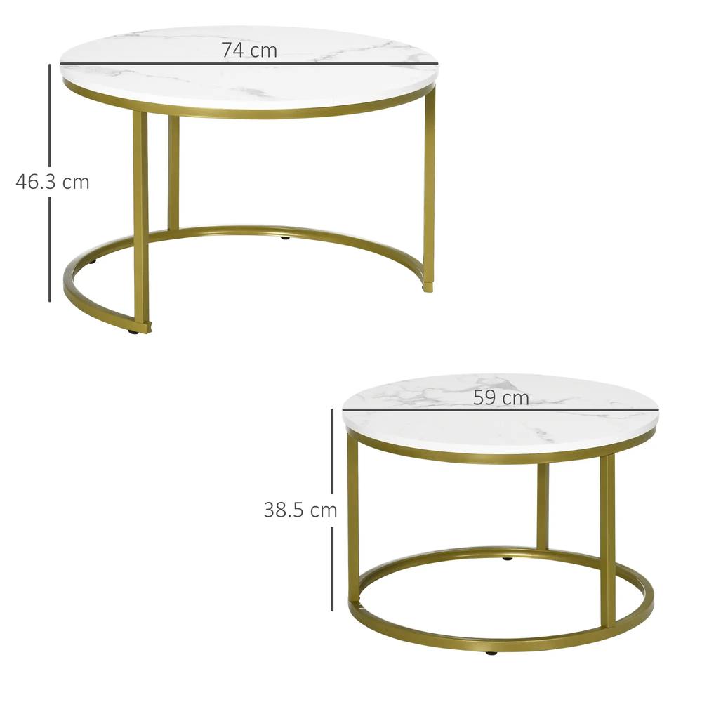 HOMCOM Coffee Table Set of 2, Round Nest of Tables with Metal Frame, Modern Side Tables for Living Room Additional View 3