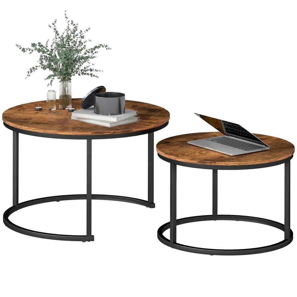HOMCOM Coffee Table Set of 2, Round Nest of Tables with Metal Frame, Modern Side Tables for Living Room Additional View 21
