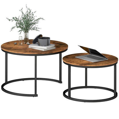 HOMCOM Coffee Table Set of 2, Round Nest of Tables with Metal Frame, Modern Side Tables for Living Room Additional View 21