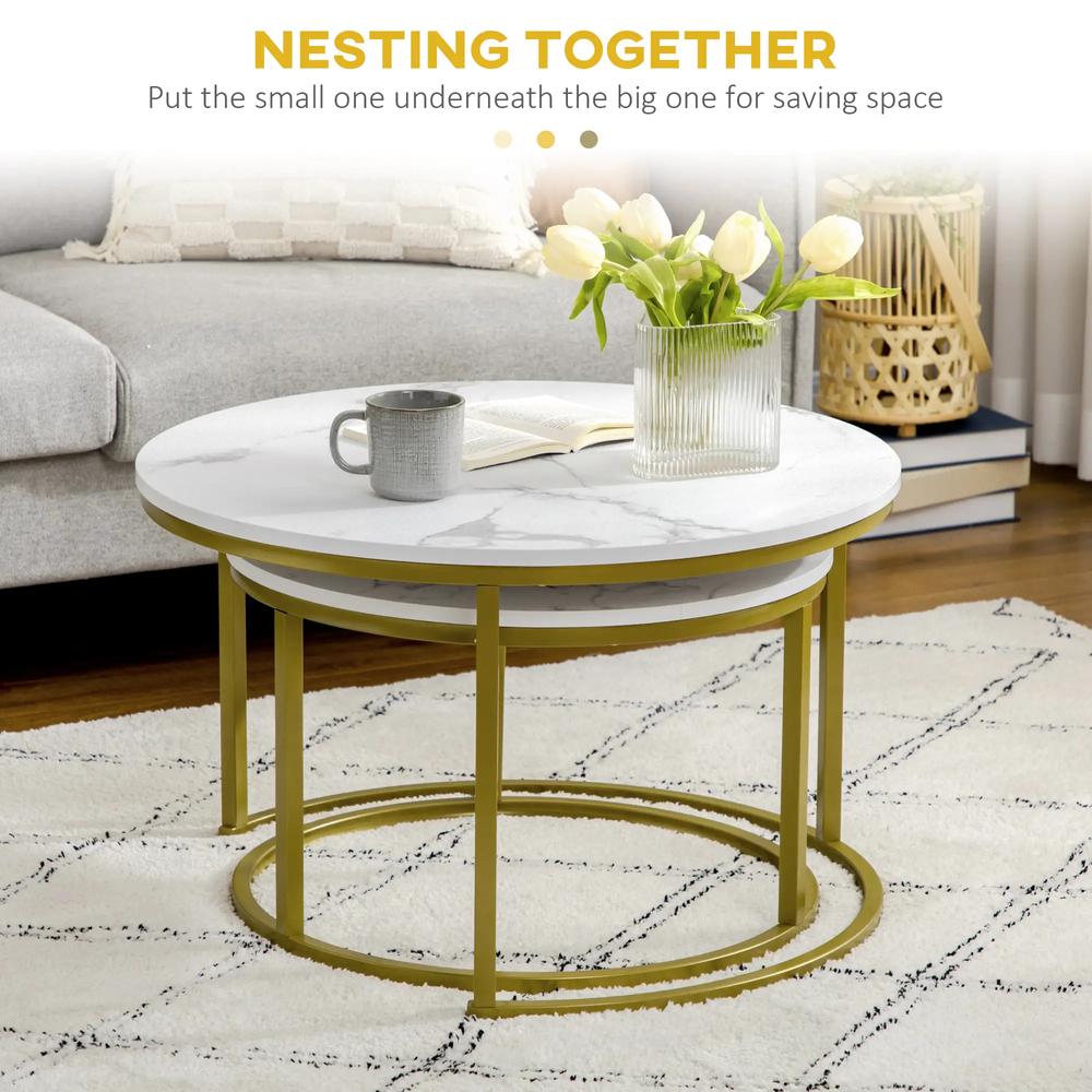 HOMCOM Coffee Table Set of 2, Round Nest of Tables with Metal Frame, Modern Side Tables for Living Room Additional View 4