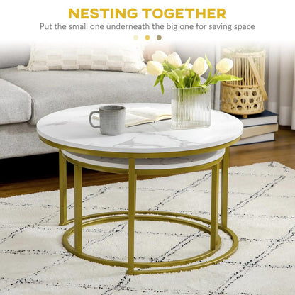 HOMCOM Coffee Table Set of 2, Round Nest of Tables with Metal Frame, Modern Side Tables for Living Room Additional View 4