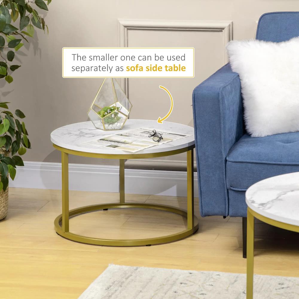 HOMCOM Coffee Table Set of 2, Round Nest of Tables with Metal Frame, Modern Side Tables for Living Room Additional View 5