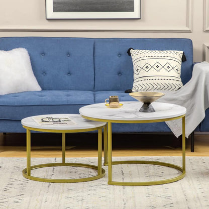 HOMCOM Coffee Table Set of 2, Round Nest of Tables with Metal Frame, Modern Side Tables for Living Room Additional View 7