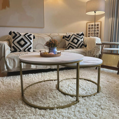 HOMCOM Coffee Table Set of 2, Round Nest of Tables with Metal Frame, Modern Side Tables for Living Room Additional View 8
