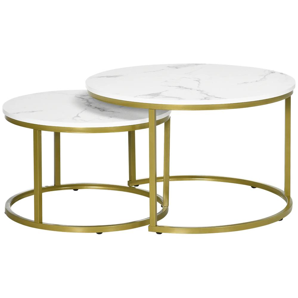 HOMCOM Coffee Table Set of 2, Round Nest of Tables with Metal Frame, Modern Side Tables for Living Room Additional View 10