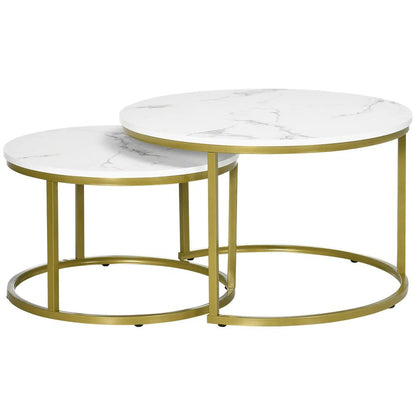 HOMCOM Coffee Table Set of 2, Round Nest of Tables with Metal Frame, Modern Side Tables for Living Room Additional View 10