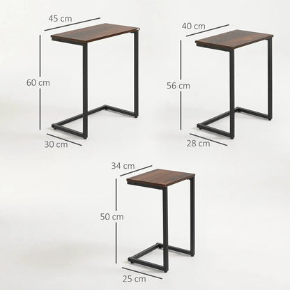 HOMCOM Nesting Side Tables Set of 3, C-Shaped Snack Side Tables with Steel Frame for Sofa Couch and Bed, Rustic Brown Additional View 3