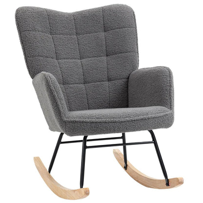 HOMCOM Berber Fleece Nursery Glider Rocker for Nursing, Wingback Rocking Chair for Living Room Additional View 12