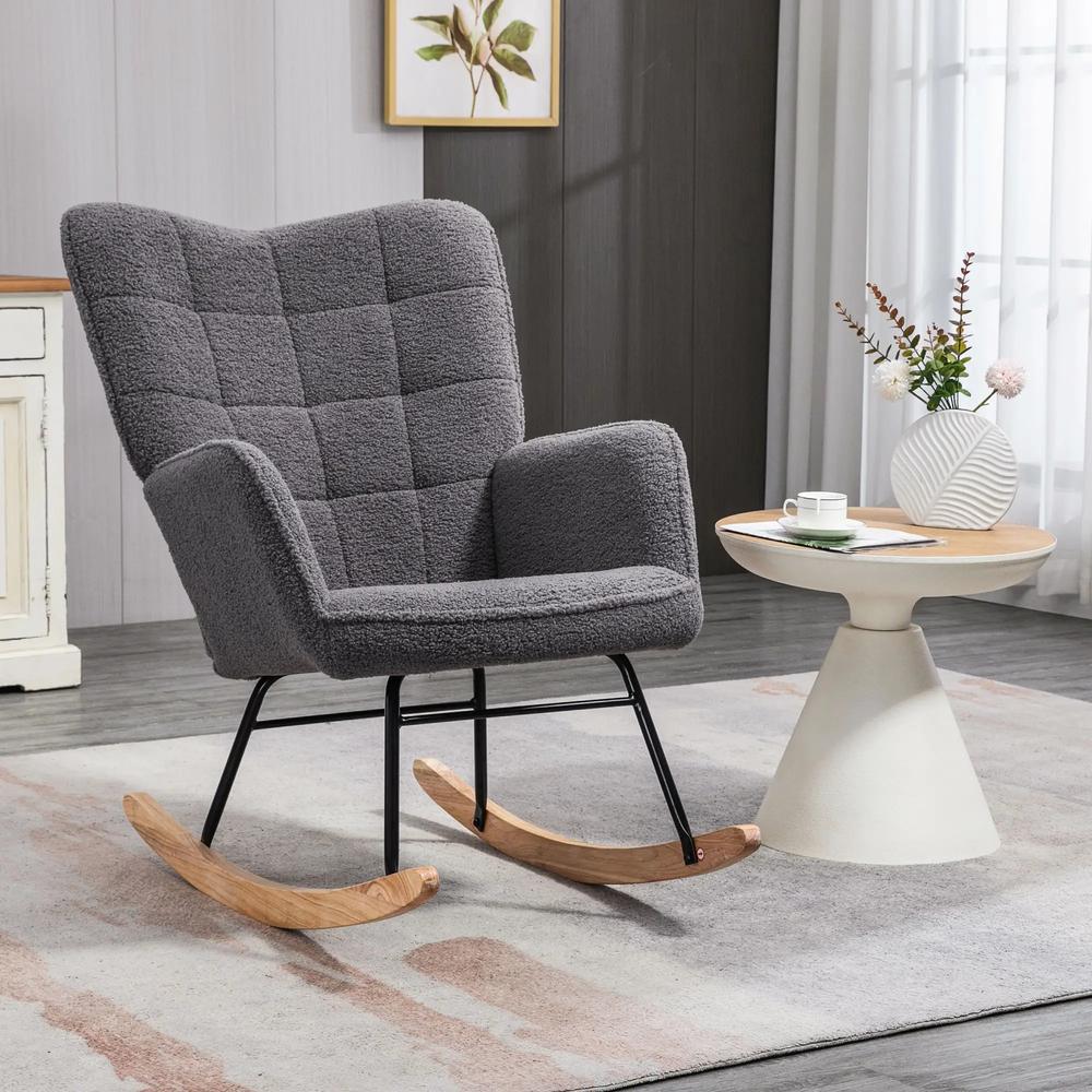HOMCOM Berber Fleece Nursery Glider Rocker for Nursing, Wingback Rocking Chair for Living Room Additional View 13