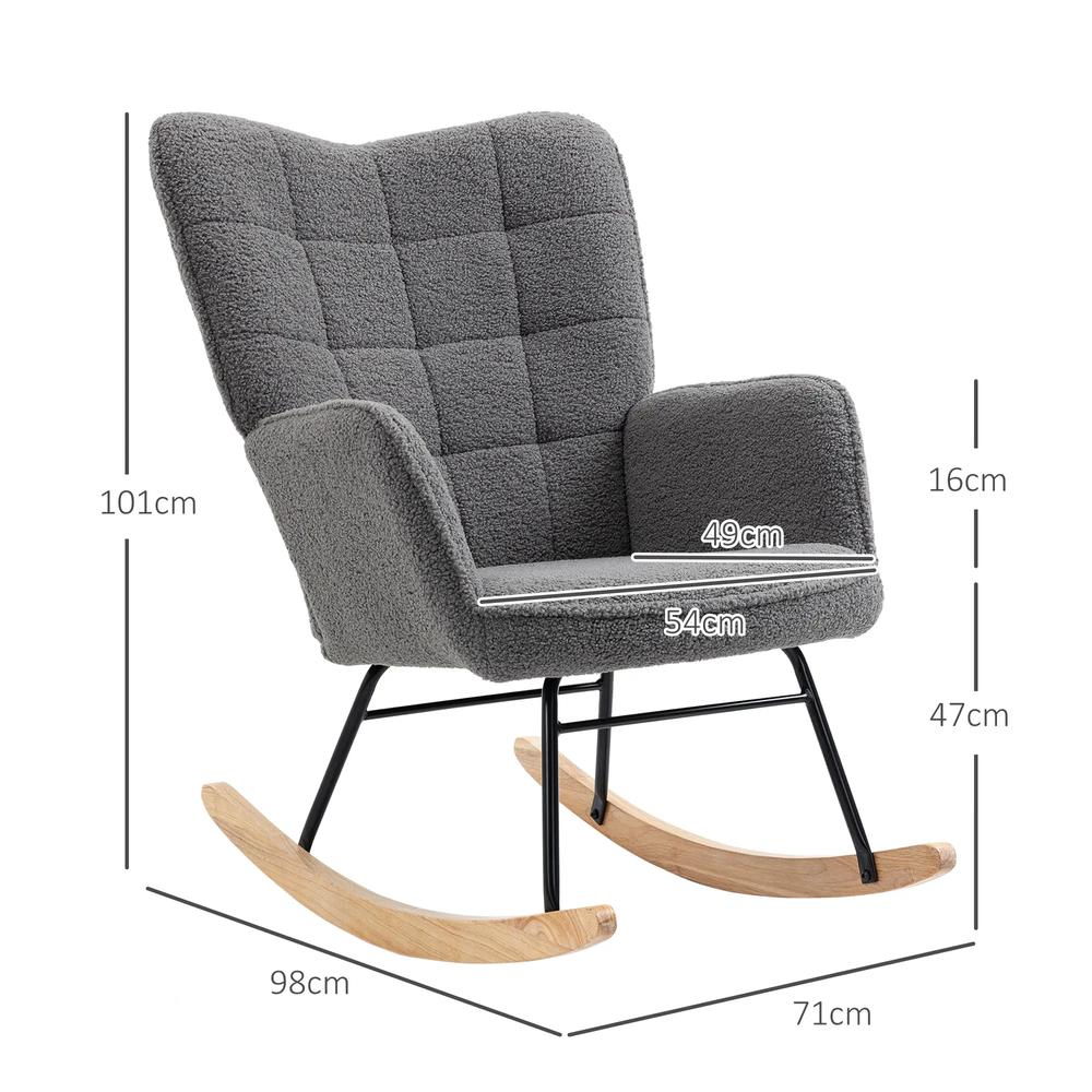 HOMCOM Berber Fleece Nursery Glider Rocker for Nursing, Wingback Rocking Chair for Living Room Additional View 14