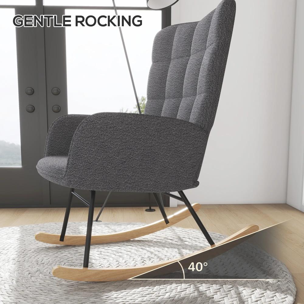 HOMCOM Berber Fleece Nursery Glider Rocker for Nursing, Wingback Rocking Chair for Living Room Additional View 15