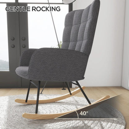 HOMCOM Berber Fleece Nursery Glider Rocker for Nursing, Wingback Rocking Chair for Living Room Additional View 15