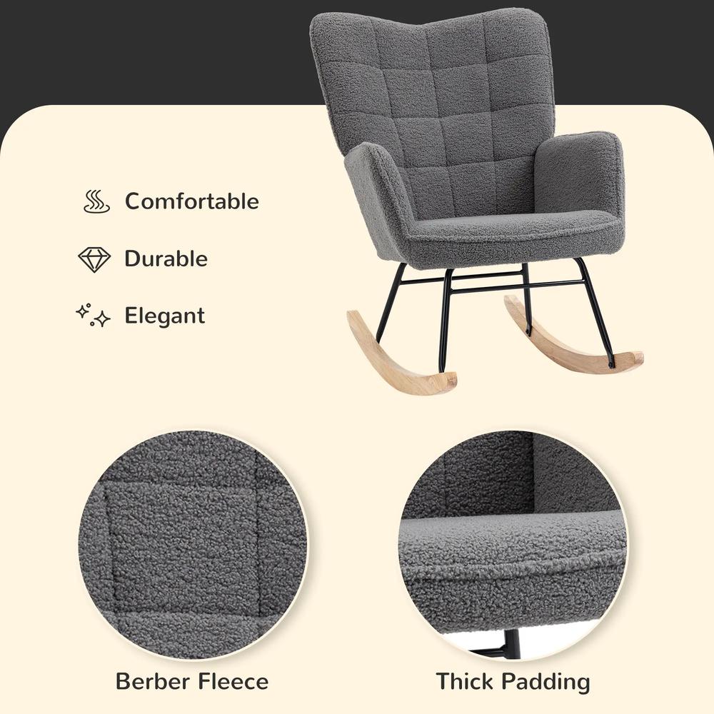 HOMCOM Berber Fleece Nursery Glider Rocker for Nursing, Wingback Rocking Chair for Living Room Additional View 16